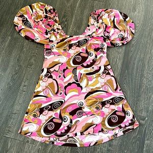 Pink Polkadot Paisley Mini Dress Sz S